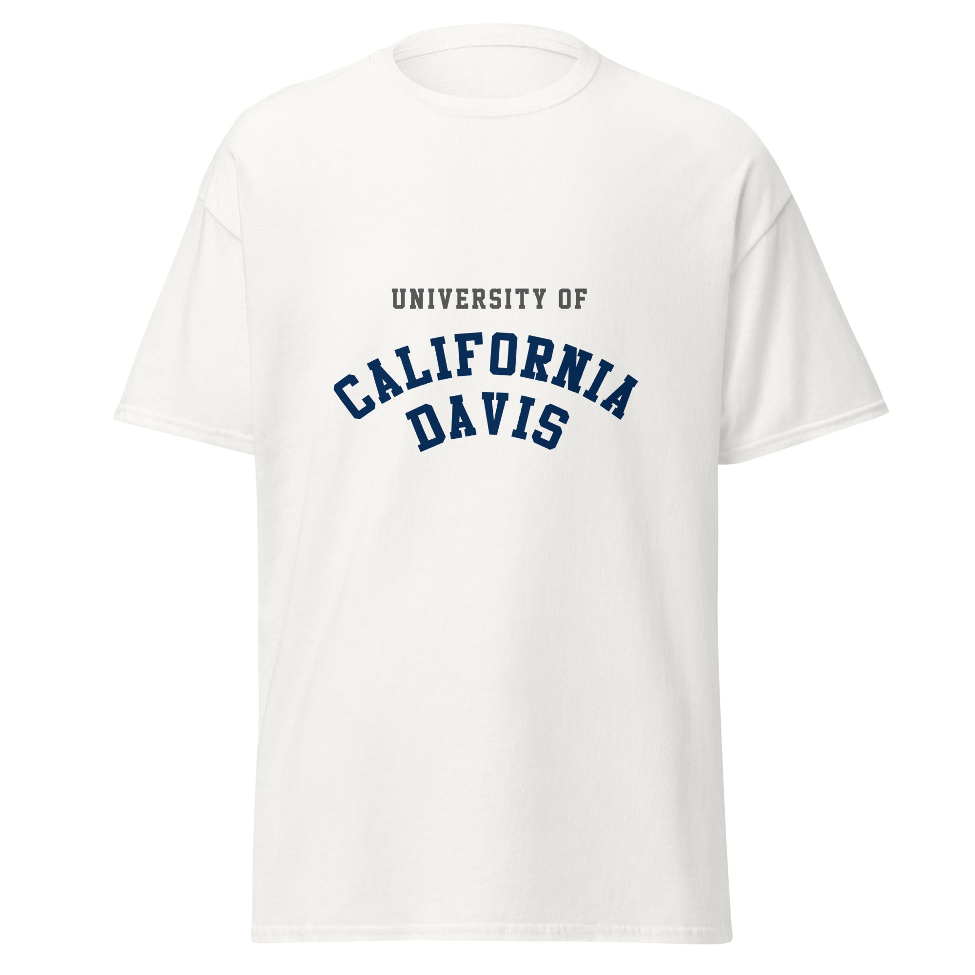 Unisex black t-shirt featuring UC Davis logo printed across the front chest