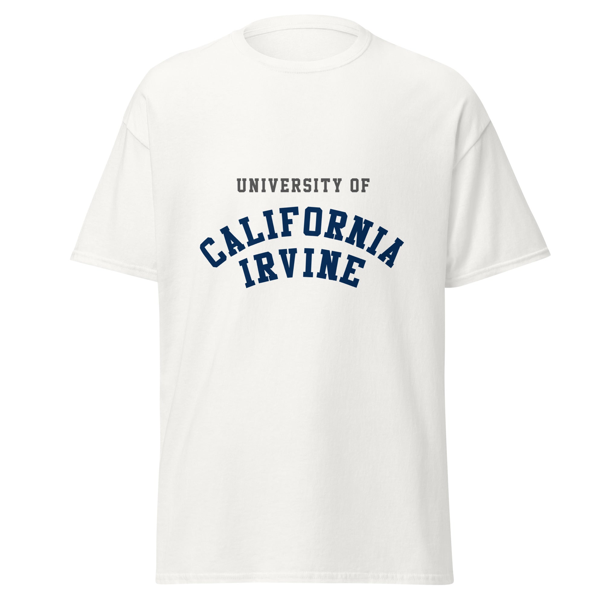 Unisex black t-shirt featuring UC Irvine logo printed across the front chest