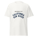 Unisex black t-shirt featuring UC San Diego logo printed across the front chest