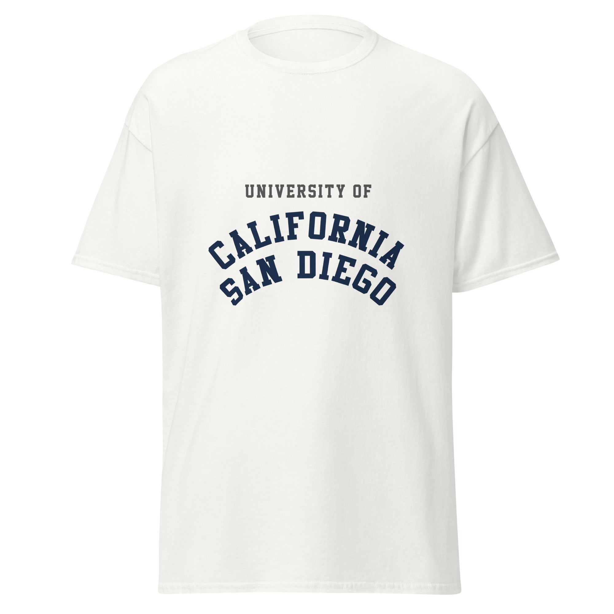 Unisex black t-shirt featuring UC San Diego logo printed across the front chest