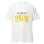 Unisex black t-shirt featuring University of Central Florida logo printed across the front chest