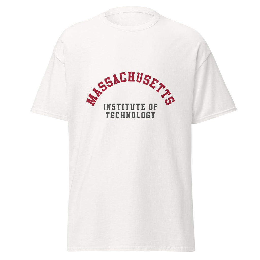 Unisex black t-shirt featuring MIT logo printed across the front chest
