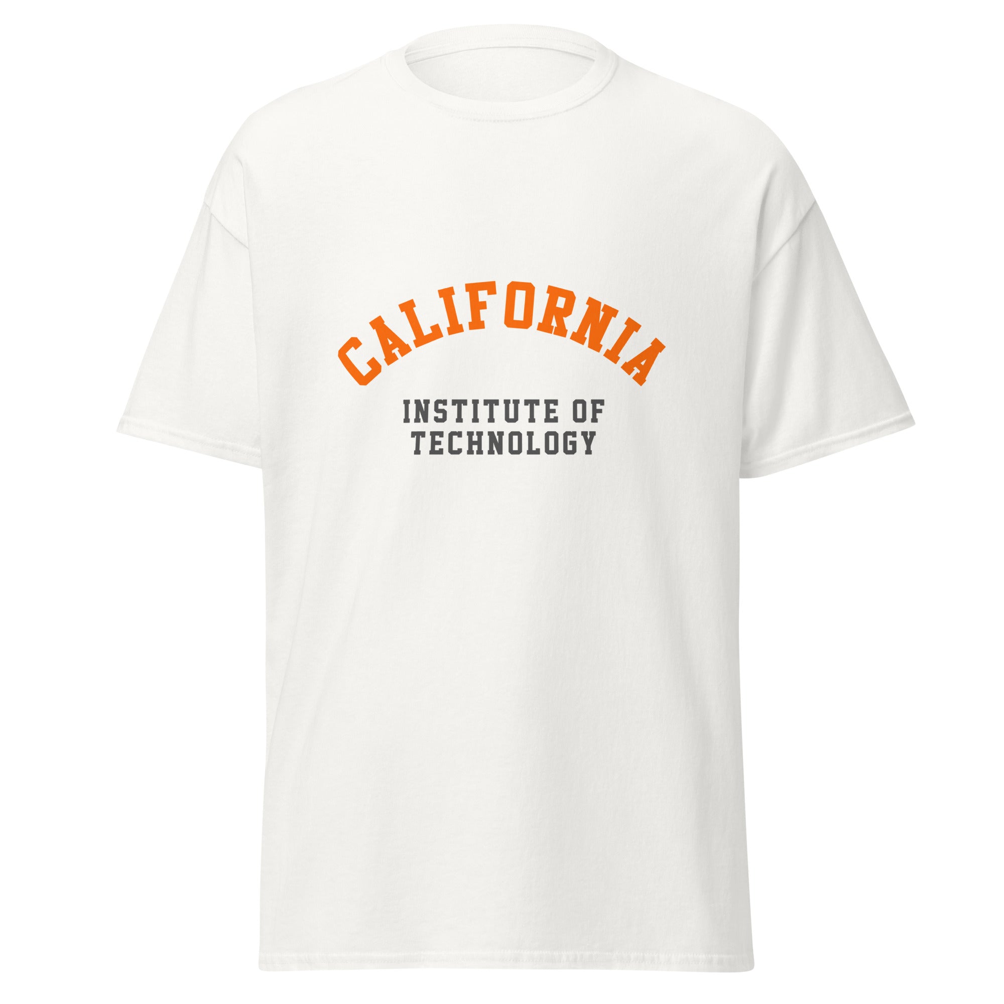 Unisex black t-shirt featuring Caltech logo printed across the front chest