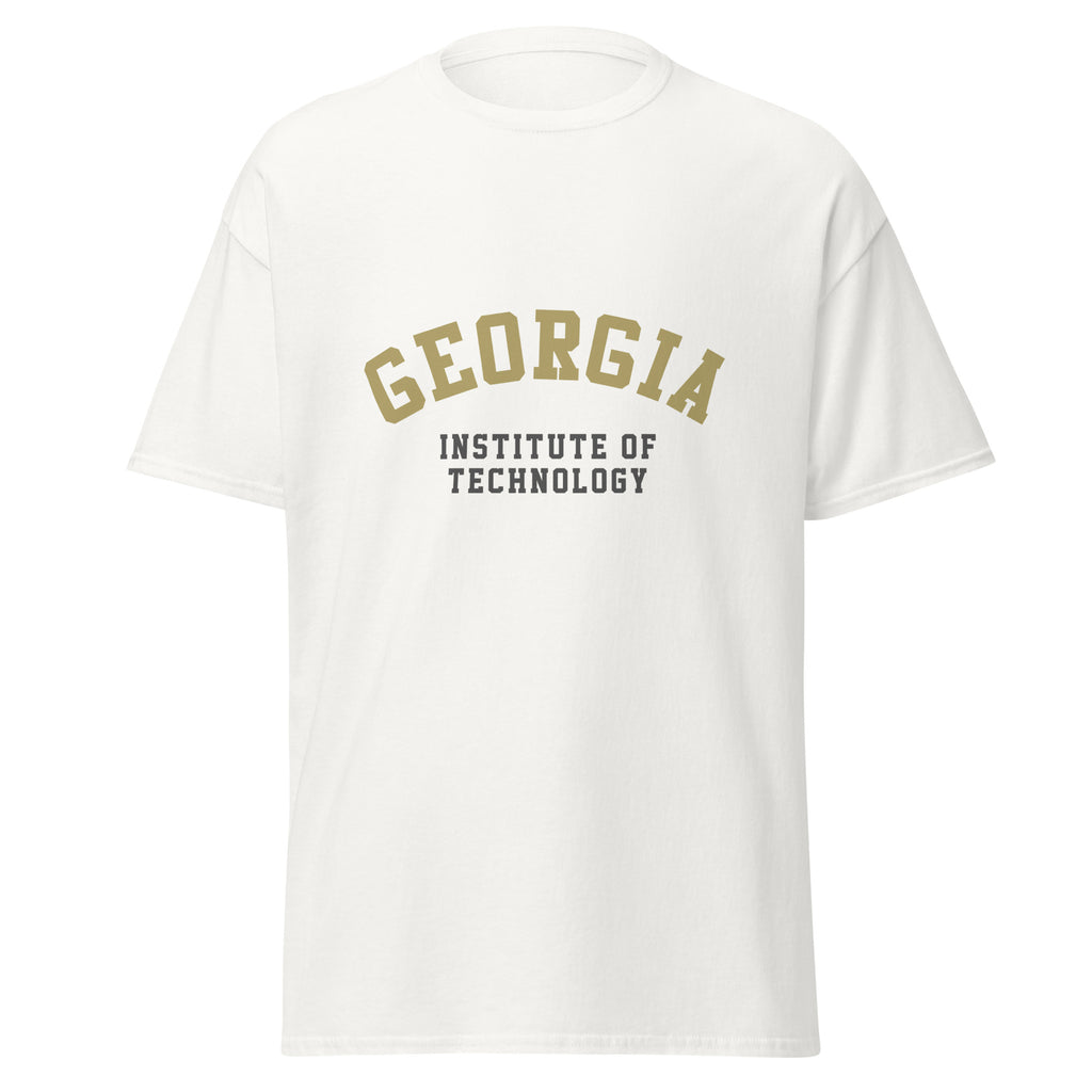Unisex black t-shirt featuring Georgia Tech logo printed across the front chest