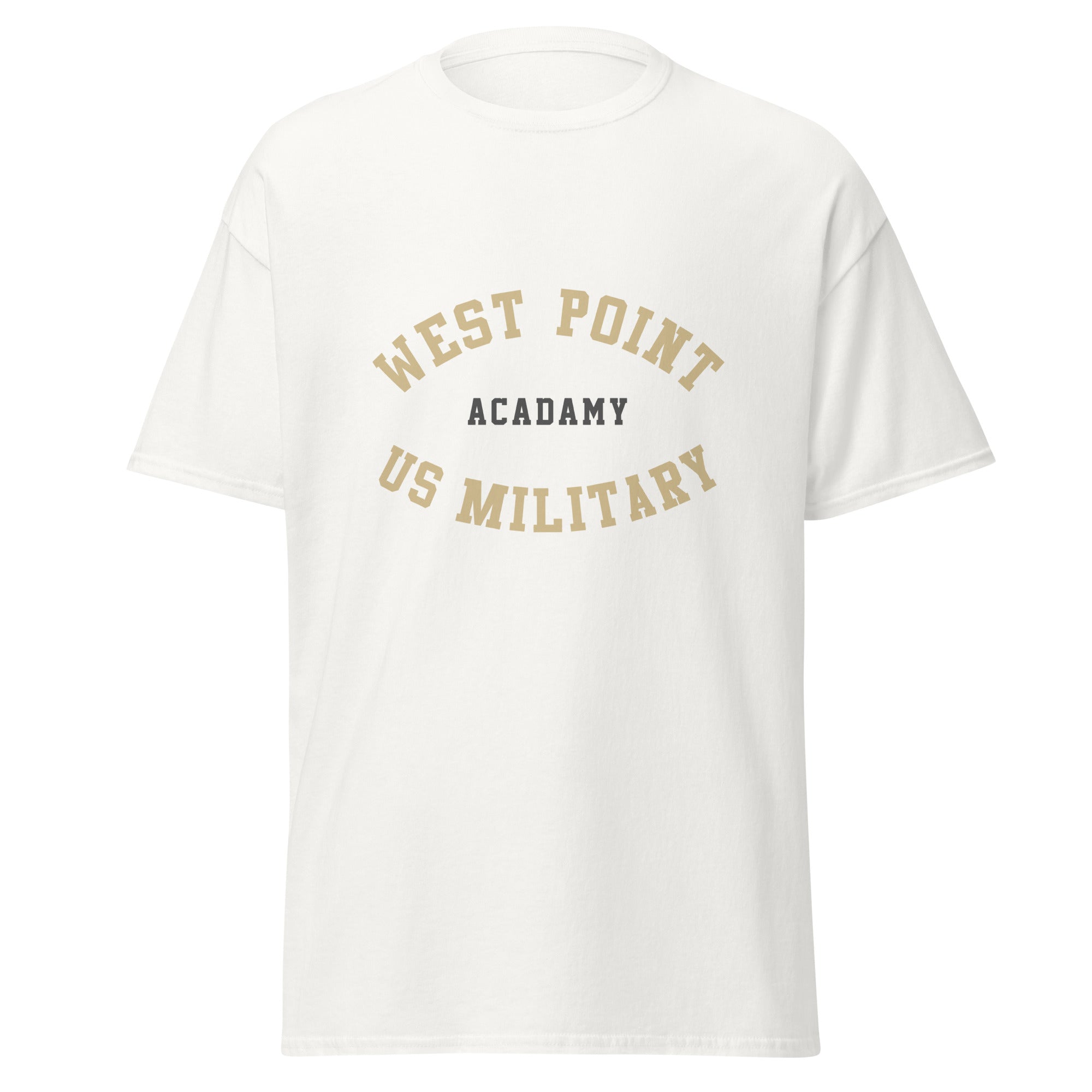 Unisex black t-shirt featuring West Point logo printed across the front chest