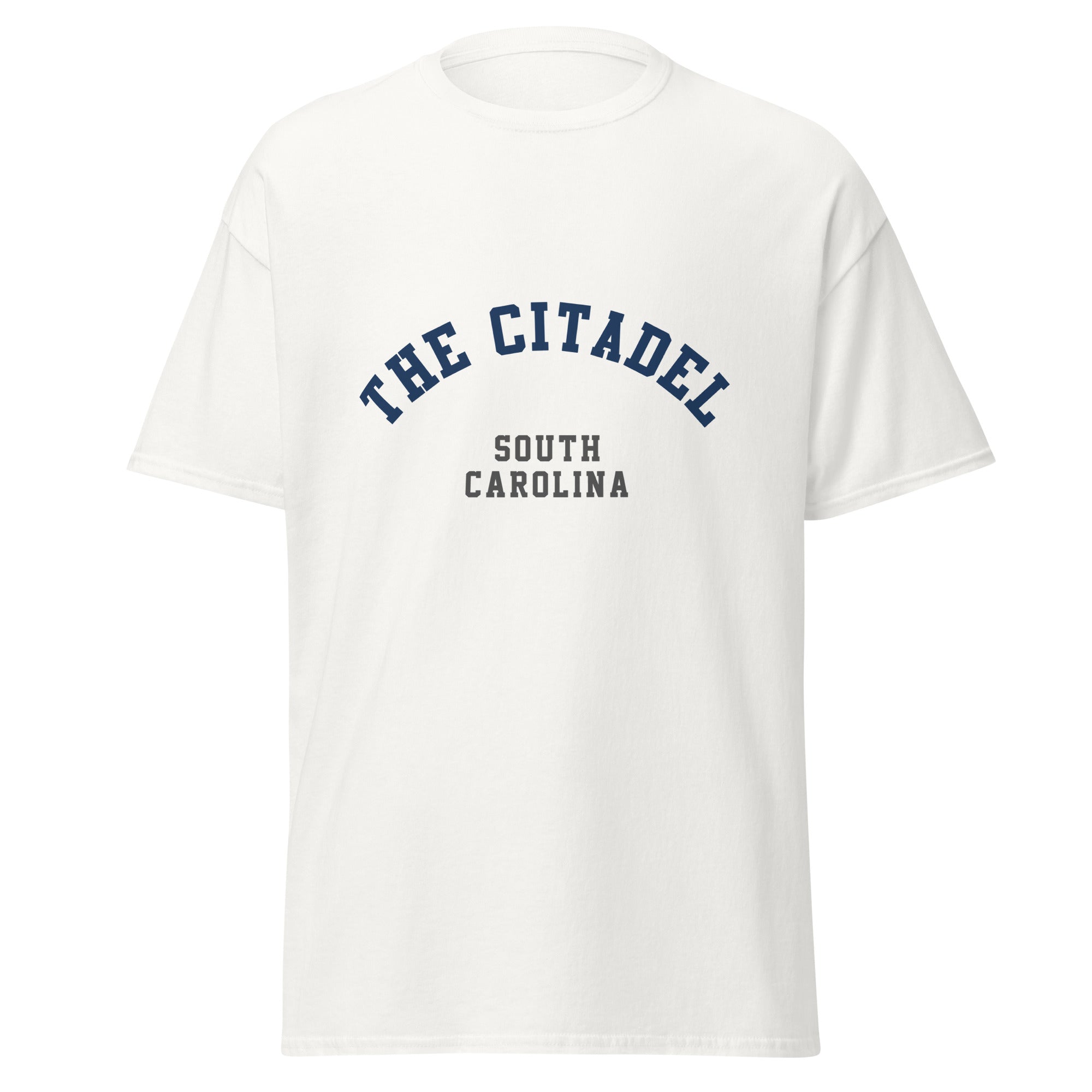 Unisex black t-shirt featuring The Citadel logo printed across the front chest