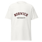 Unisex black t-shirt featuring Norwich University logo printed across the front chest