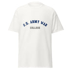 Unisex black t-shirt featuring US Army War College logo printed across the front chest