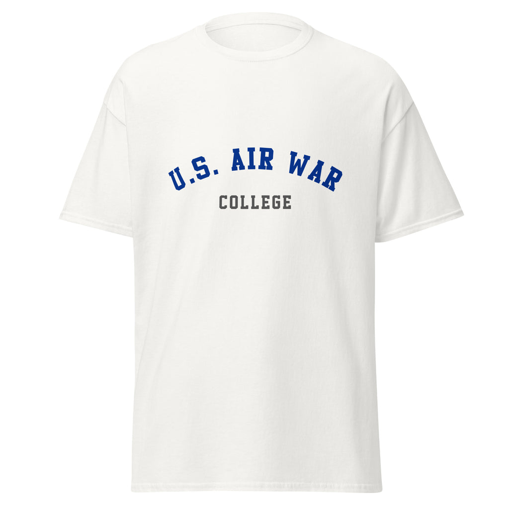 Unisex black t-shirt featuring US Air War College logo printed across the front chest