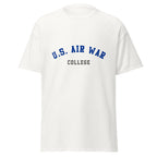 Unisex black t-shirt featuring US Air War College logo printed across the front chest