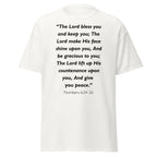 Unisex black t-shirt with Numbers 6:24-26 Bible verse printed across the chest