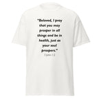 Unisex black t-shirt with 3 John 1:2 Bible verse printed across the chest