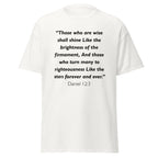 Unisex black t-shirt with Daniel 12:3 Bible verse printed across the chest