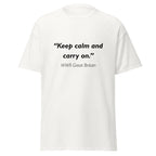 Unisex black t-shirt featuring vintage Keep Calm poster artwork printed across the front