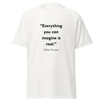 Unisex black t-shirt featuring Pablo Picasso Imagine quote typography printed across the front chest