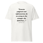 Unisex black t-shirt with Jeremiah 22:3 Bible verse printed across the chest