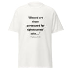 Unisex black t-shirt with Matthew 5:10 Bible verse printed across the chest