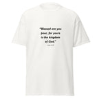 Unisex black t-shirt with Luke 6:20 Bible verse printed across the chest