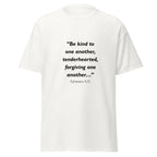 Unisex black t-shirt with Ephesians 4:32 Bible verse printed across the chest