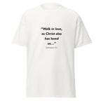 Unisex black t-shirt with Ephesians 5:2 Bible verse printed across the chest