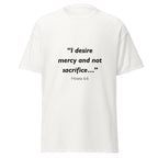 Unisex heather gray t-shirt with Hosea 6:6 Bible verse printed across the chest