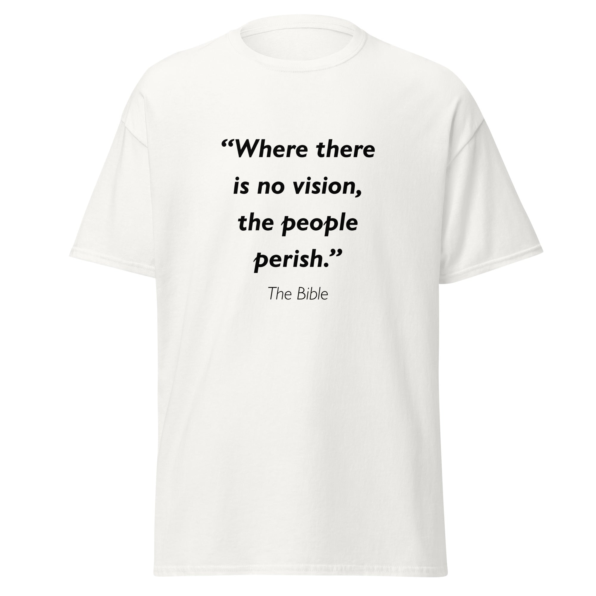 Unisex heather gray t-shirt featuring Vision quote typography printed across the front chest