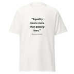 Unisex black t-shirt featuring Barbara Jordan Equality quote typography printed across the front chest