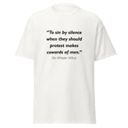 Unisex black t-shirt featuring Ella Walker Wilcox Sin by Silence quote typography printed across the front chest