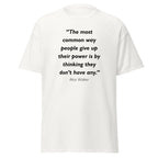 Unisex black t-shirt featuring Alice Walker Power quote typography printed across the front chest
