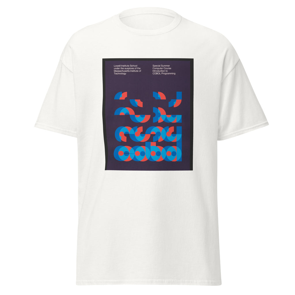 Unisex black t-shirt featuring vintage Cobol poster artwork printed across the front