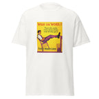 Unisex heather gray t-shirt featuring vintage Wish or Work poster artwork printed across the front
