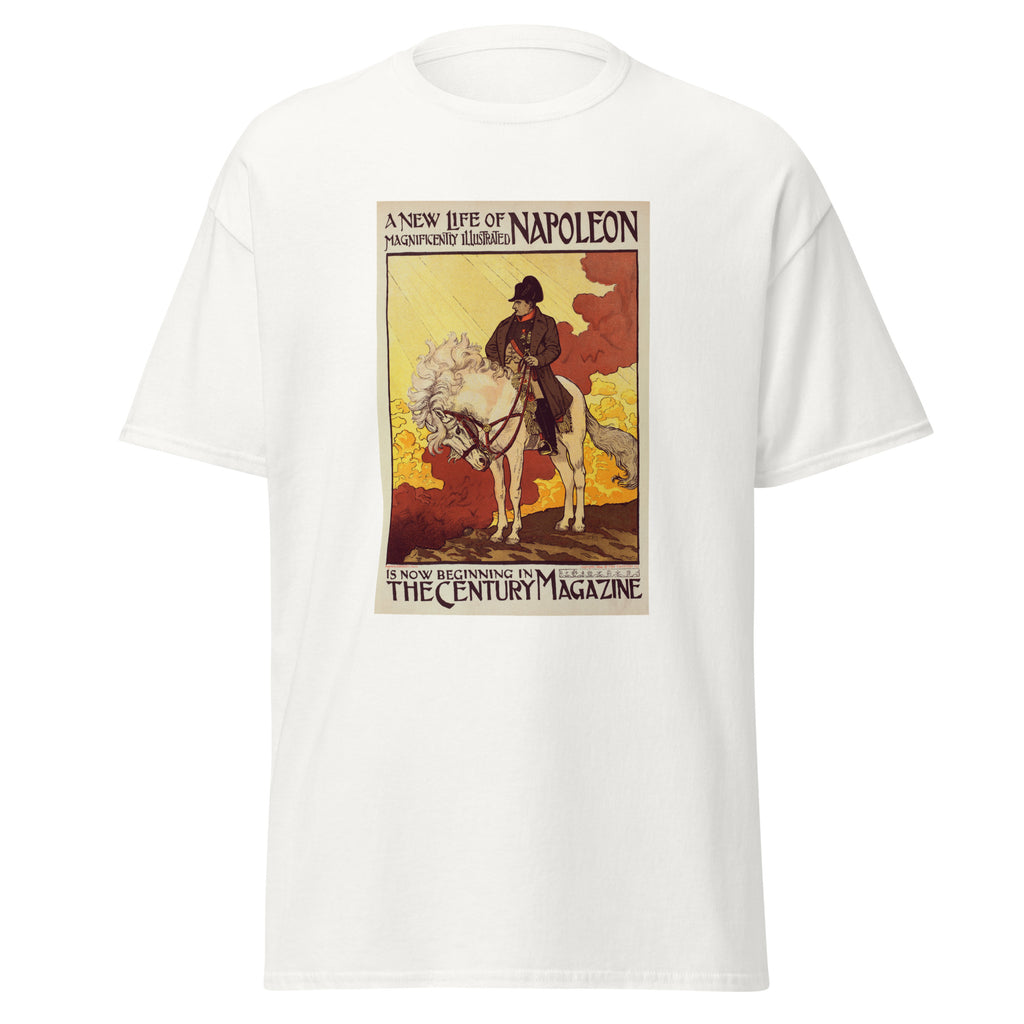 Unisex heather gray t-shirt featuring vintage Life of Napoleon poster artwork printed across the front