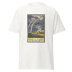 Unisex black t-shirt featuring vintage South Manchuria Railway poster artwork printed across the front