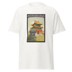 Unisex black t-shirt featuring vintage South Manchuria Railway poster artwork printed across the front