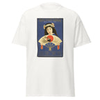 Unisex black t-shirt featuring vintage Oriental Steamship poster artwork printed across the front