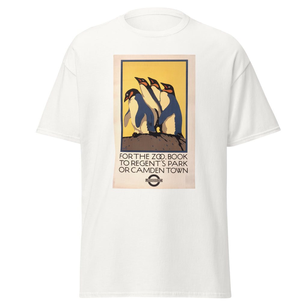 Unisex black t-shirt featuring vintage London Underground Vintage poster artwork printed across the front