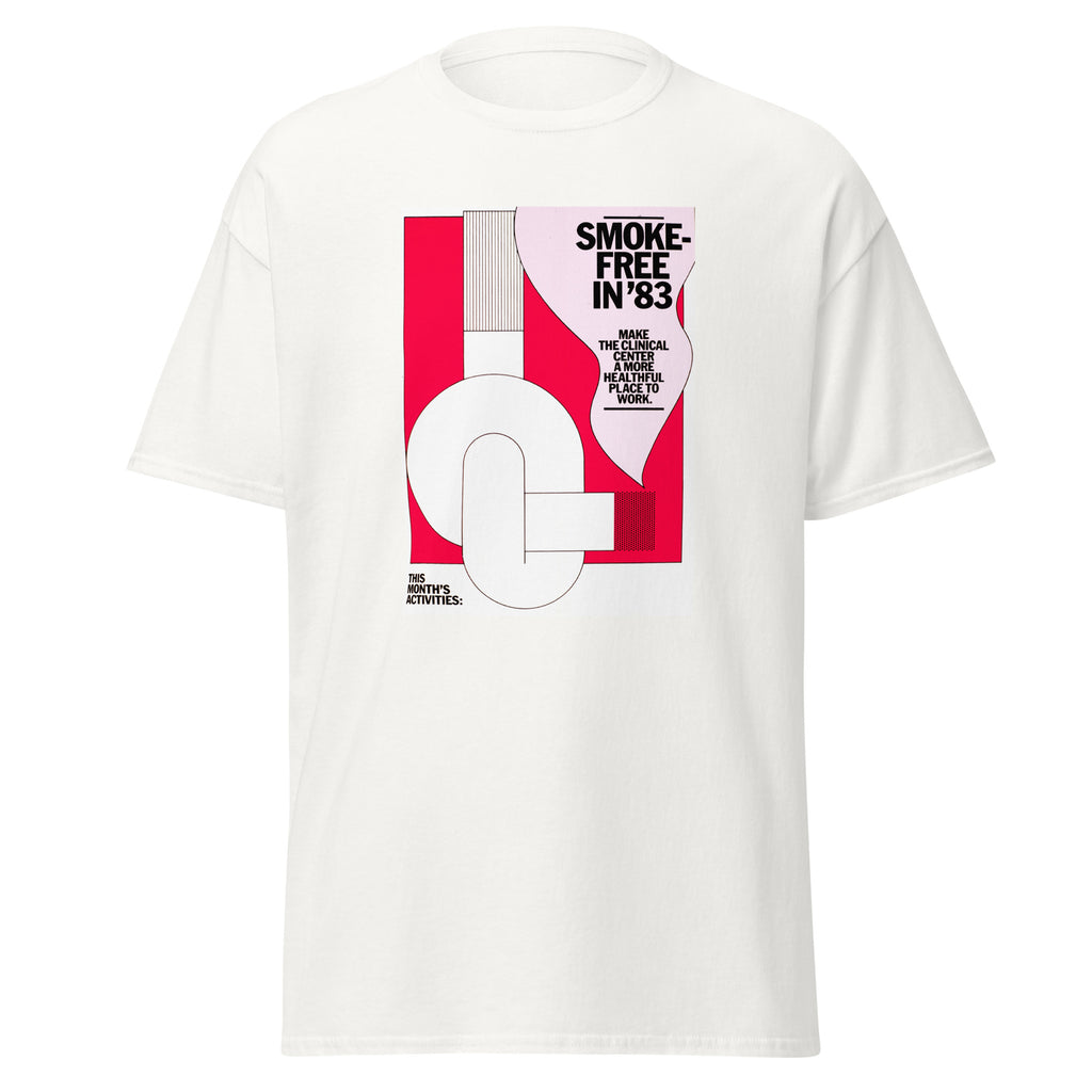 Unisex heather gray t-shirt featuring vintage Smoke Free poster artwork printed across the front