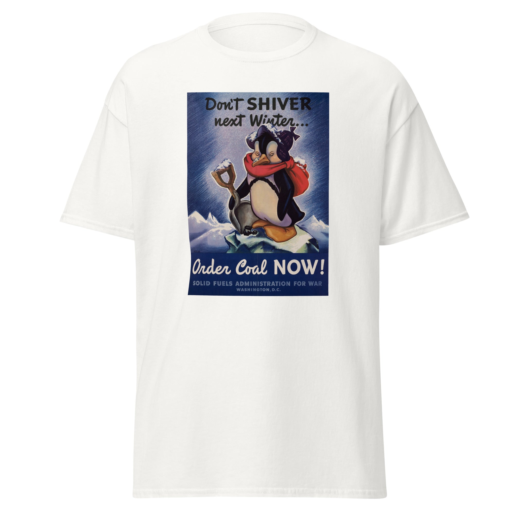 Unisex black t-shirt featuring vintage Coal Vintage Poster poster artwork printed across the front