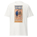 Unisex black t-shirt featuring vintage Life at Yale Vintage poster artwork printed across the front