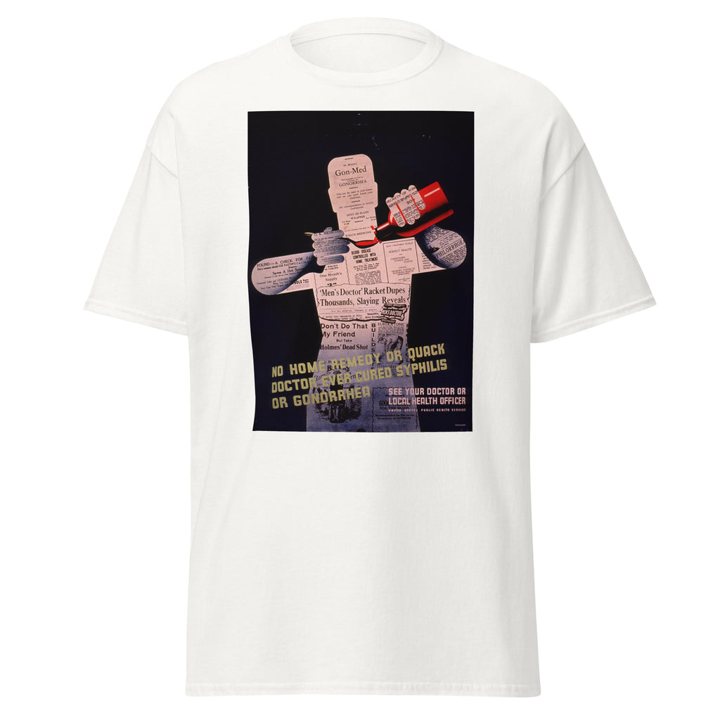 Unisex heather gray t-shirt featuring vintage STD Vintage poster artwork printed across the front