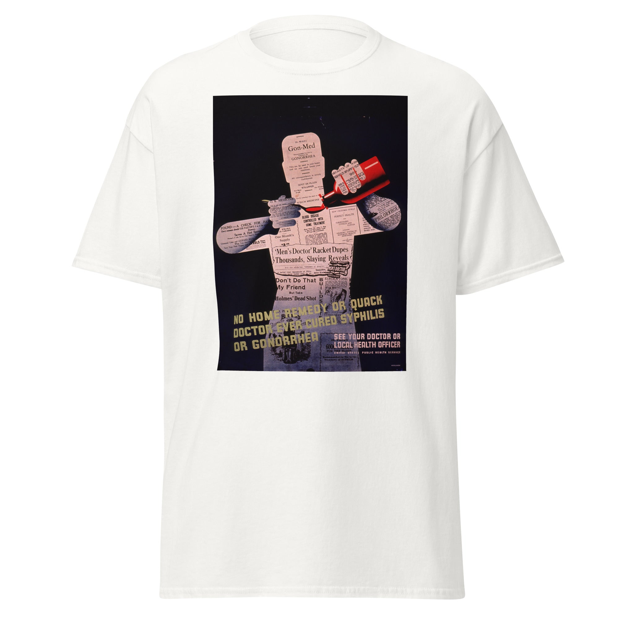 Unisex heather gray t-shirt featuring vintage STD Vintage poster artwork printed across the front