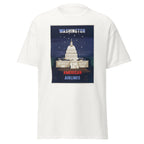 Unisex black t-shirt featuring vintage American Airlines Washington poster artwork printed across the front