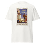 Unisex black t-shirt featuring vintage Guatemala Pan American Vintage poster artwork printed across the front