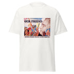 Unisex black t-shirt featuring vintage FDR Our Friend poster artwork printed across the front