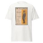 Unisex heather gray t-shirt featuring vintage Mcclures Lincoln poster artwork printed across the front
