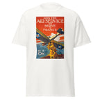 Unisex heather gray t-shirt featuring vintage Air Service WWI poster artwork printed across the front