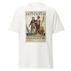Unisex heather gray t-shirt featuring vintage Britains Day poster artwork printed across the front