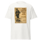 Unisex heather gray t-shirt featuring vintage Navy Recruitment WWI poster artwork printed across the front