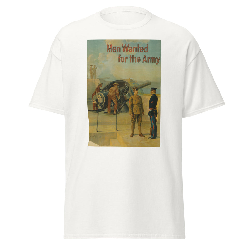 Unisex heather gray t-shirt featuring vintage Army Recruitment Vintage poster artwork printed across the front