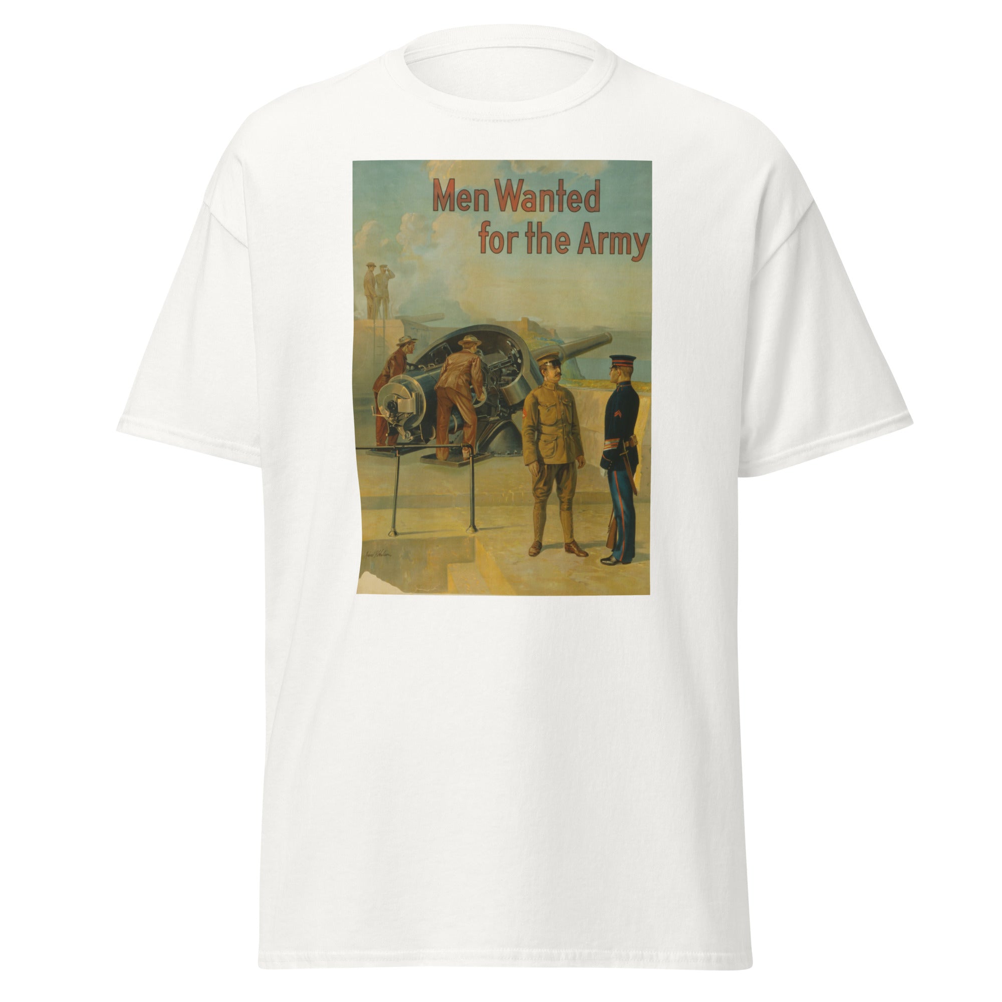 Unisex heather gray t-shirt featuring vintage Army Recruitment Vintage poster artwork printed across the front